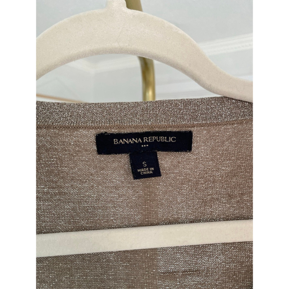 Banana Republic Metallic Shimmer Cardigan Taupe Button Parisian Scandi Preppy S - Picture 4 of 6